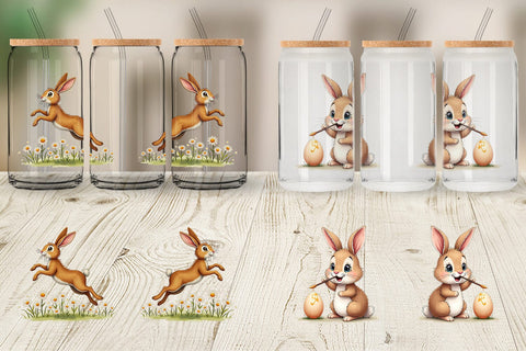 Glass Can Classic Easter Bunnies in the Meadow Watercolor Sublimation artnoy 