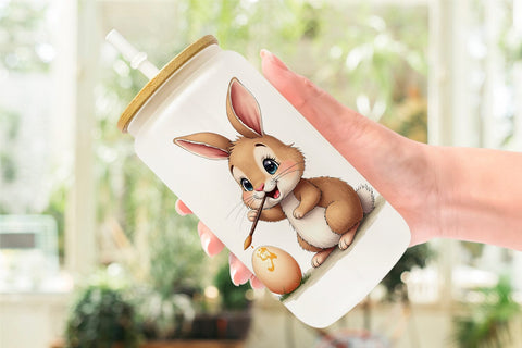 Glass Can Classic Easter Bunnies in the Meadow Watercolor Sublimation artnoy 