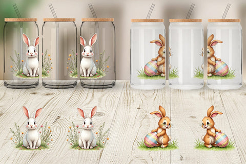 Glass Can Classic Easter Bunnies in the Meadow Watercolor Sublimation artnoy 
