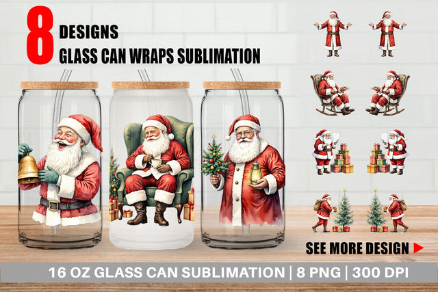 Glass Can Classic Santa Claus Sublimation artnoy 