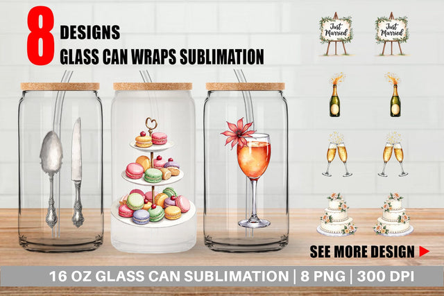 Glass Can Classic Wedding Cakes and Celebrations Sublimation artnoy 