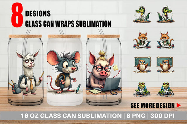 Glass Can Classroom Chaos Critters Sublimation artnoy 