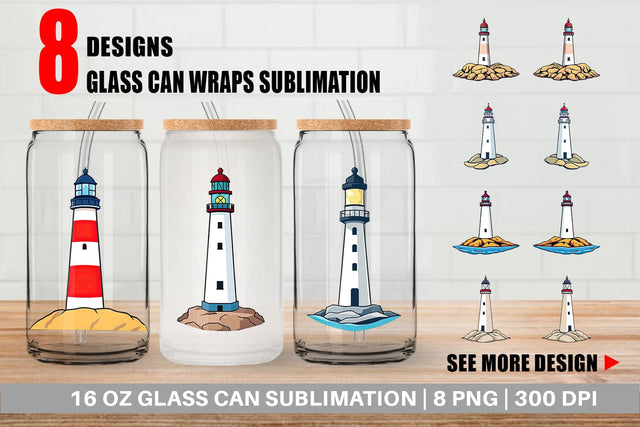 Glass Can Cliff Lighthouse Sublimation artnoy 