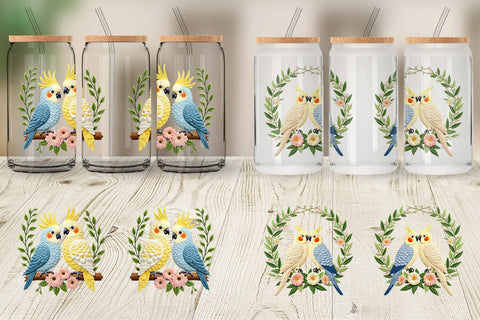 Glass Can Cockatiel Embroidery Sublimation artnoy 