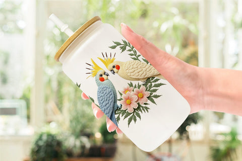 Glass Can Cockatiel Embroidery Sublimation artnoy 