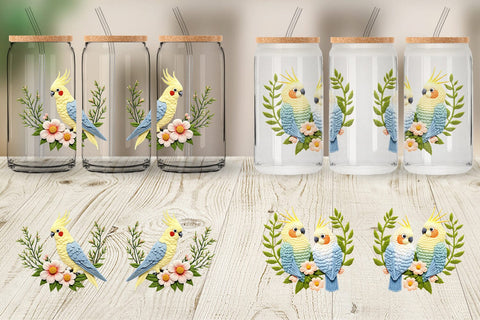 Glass Can Cockatiel Embroidery Sublimation artnoy 