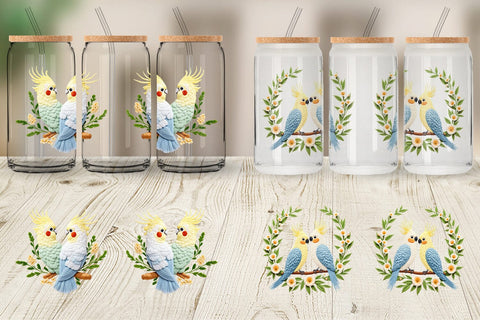 Glass Can Cockatiel Embroidery Sublimation artnoy 