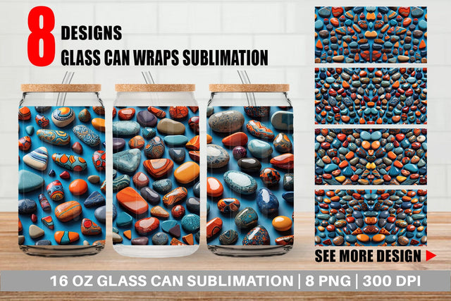 Glass Can Collection Pattern Stones Sublimation artnoy 