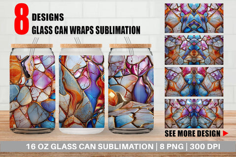 Glass Can Colorful Liquid Marble Sublimation artnoy 