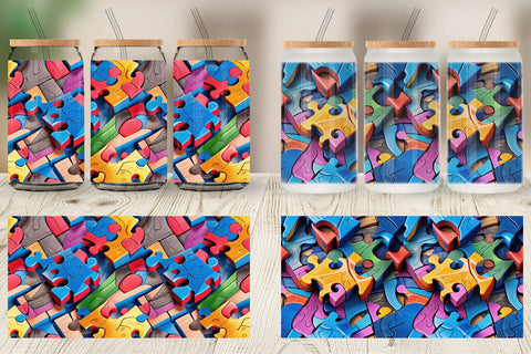 Glass Can Colorful Puzzles Pattern Sublimation artnoy 