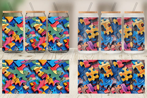Glass Can Colorful Puzzles Pattern Sublimation artnoy 