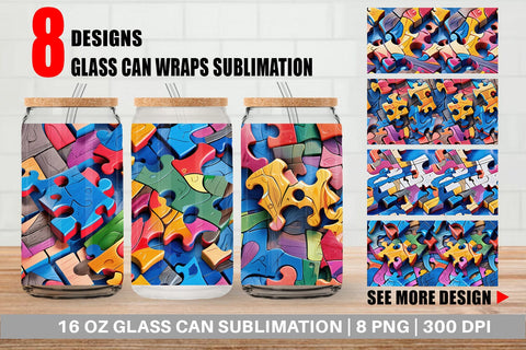 Glass Can Colorful Puzzles Pattern Sublimation artnoy 