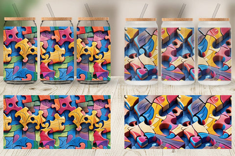 Glass Can Colorful Puzzles Pattern Sublimation artnoy 