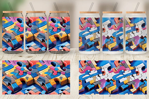 Glass Can Colorful Puzzles Pattern Sublimation artnoy 