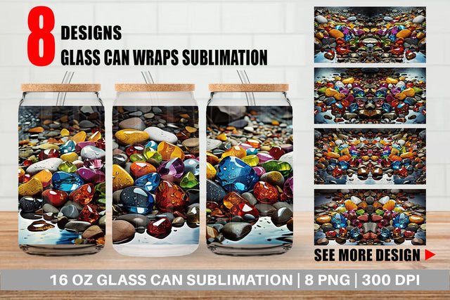 Glass Can Colorful Rocks Sublimation artnoy 