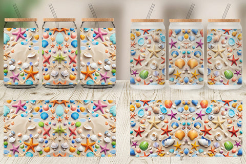 Glass Can Colorful Seashells Sublimation artnoy 