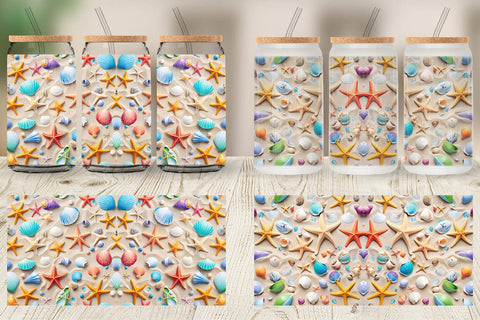 Glass Can Colorful Seashells Sublimation artnoy 