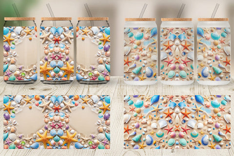 Glass Can Colorful Seashells Sublimation artnoy 