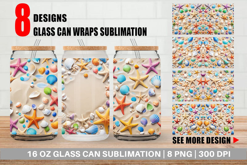 Glass Can Colorful Seashells Sublimation artnoy 