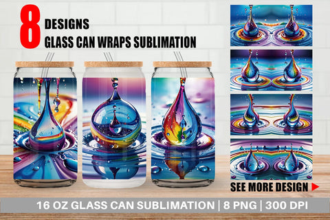 Glass Can Colorful Water Drops Sublimation artnoy 