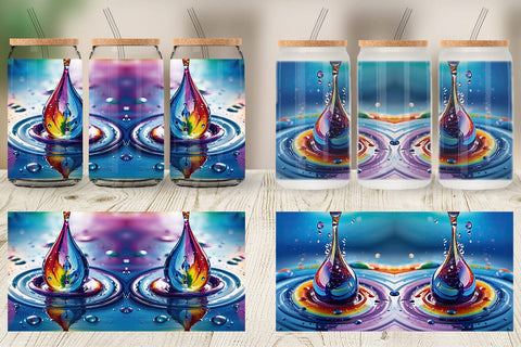 Glass Can Colorful Water Drops Sublimation artnoy 