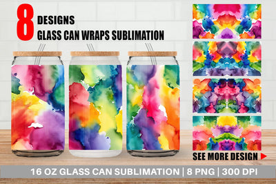 Glass Can Colorful Watercolor Sublimation artnoy 