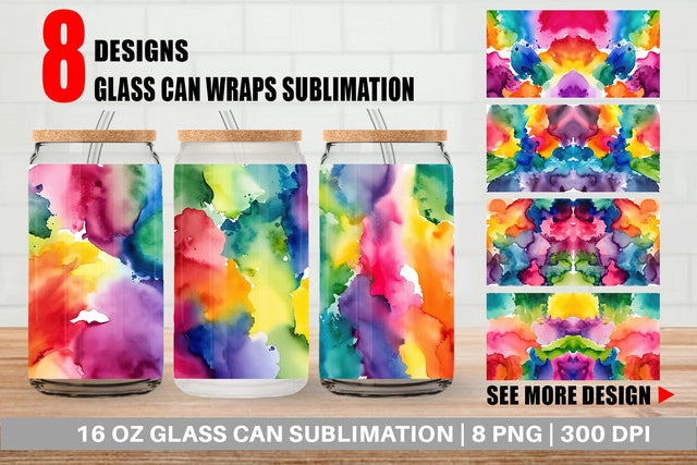 Glass Can Colorful Watercolor Sublimation artnoy 