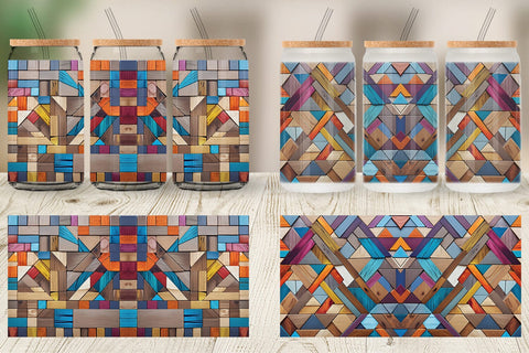 Glass Can Colorful Wood Mosaic Sublimation artnoy 