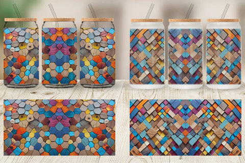 Glass Can Colorful Wood Mosaic Sublimation artnoy 