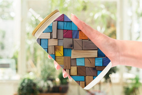 Glass Can Colorful Wood Mosaic Sublimation artnoy 