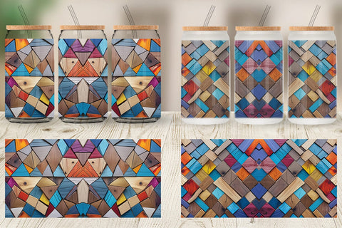 Glass Can Colorful Wood Mosaic Sublimation artnoy 