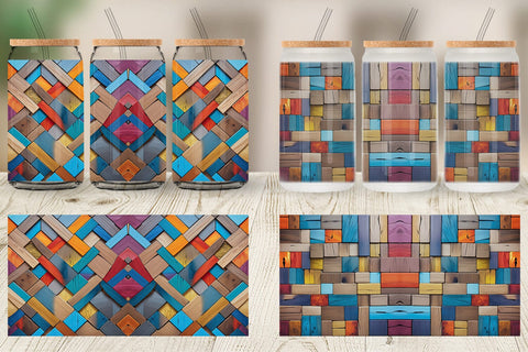 Glass Can Colorful Wood Mosaic Sublimation artnoy 