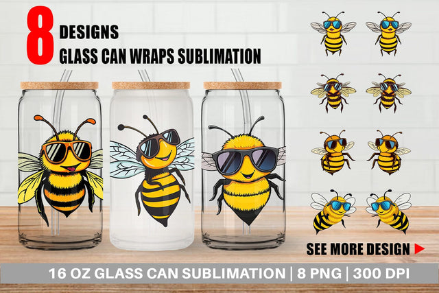 Glass Can Cool Bee Sublimation artnoy 