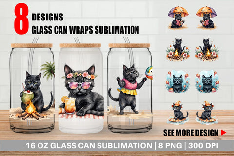 Glass Can Cool Cat Summerween Sublimation artnoy 