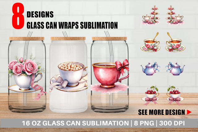 Glass Can Coquette Teacups Sublimation artnoy 