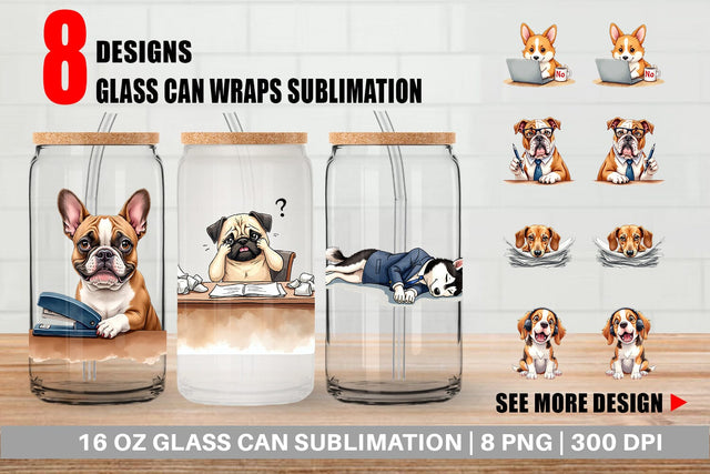 Glass Can Corporate Canines Sarcastic Office Dog Watercolors Sublimation artnoy 