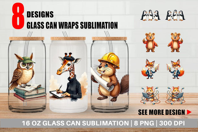 Glass Can Corporate Critters Watercolor Sublimation artnoy 