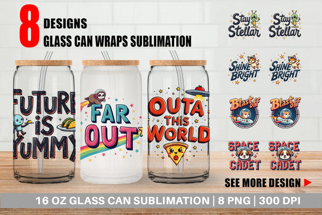 Glass Can Cosmic Cravings 80s Retro Kawaii Space Quotes Sublimation artnoy 