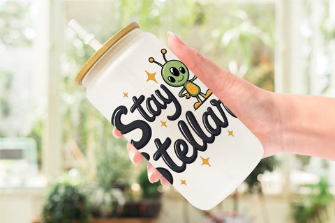 Glass Can Cosmic Cravings 80s Retro Kawaii Space Quotes Sublimation artnoy 