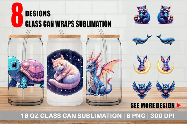 Glass Can Cosmic Kawaii Critters Sublimation artnoy 