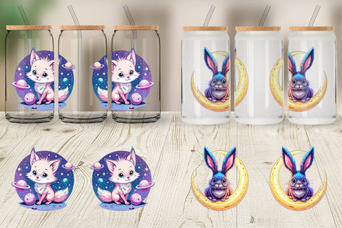 Glass Can Cosmic Kawaii Critters Sublimation artnoy 