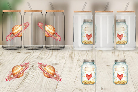 Glass Can Cosmic Love Celestial Valentine Watercolor Art Sublimation artnoy 