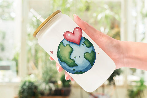 Glass Can Cosmic Love Celestial Valentine Watercolor Art Sublimation artnoy 
