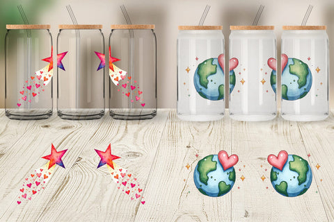 Glass Can Cosmic Love Celestial Valentine Watercolor Art Sublimation artnoy 