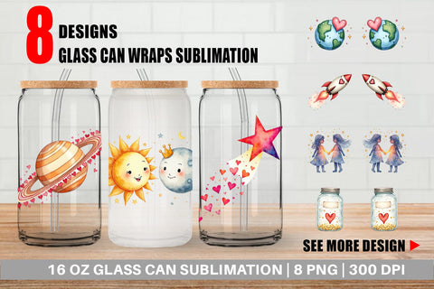 Glass Can Cosmic Love Celestial Valentine Watercolor Art Sublimation artnoy 