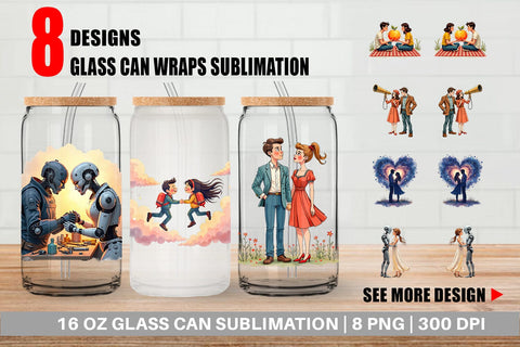 Glass Can Cosmic Lovers Retro-Futuristic Romance Sublimation artnoy 