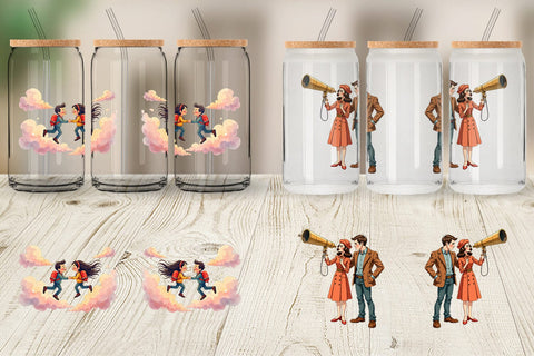 Glass Can Cosmic Lovers Retro-Futuristic Romance Sublimation artnoy 