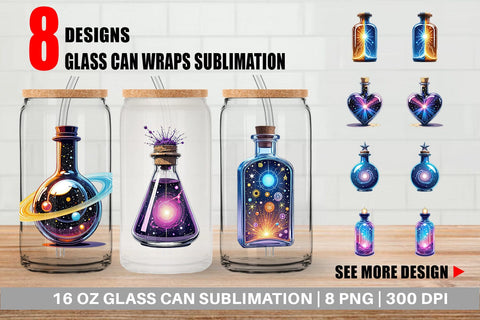 Glass Can Cosmic Potion Bottles Sublimation artnoy 