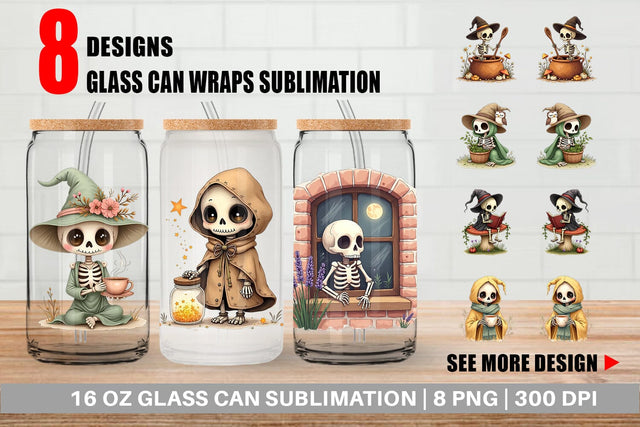 Glass Can Cottagecore Witch Skeleton Sublimation artnoy 