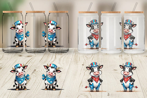 Glass Can Cow 4th of July Sublimation artnoy 